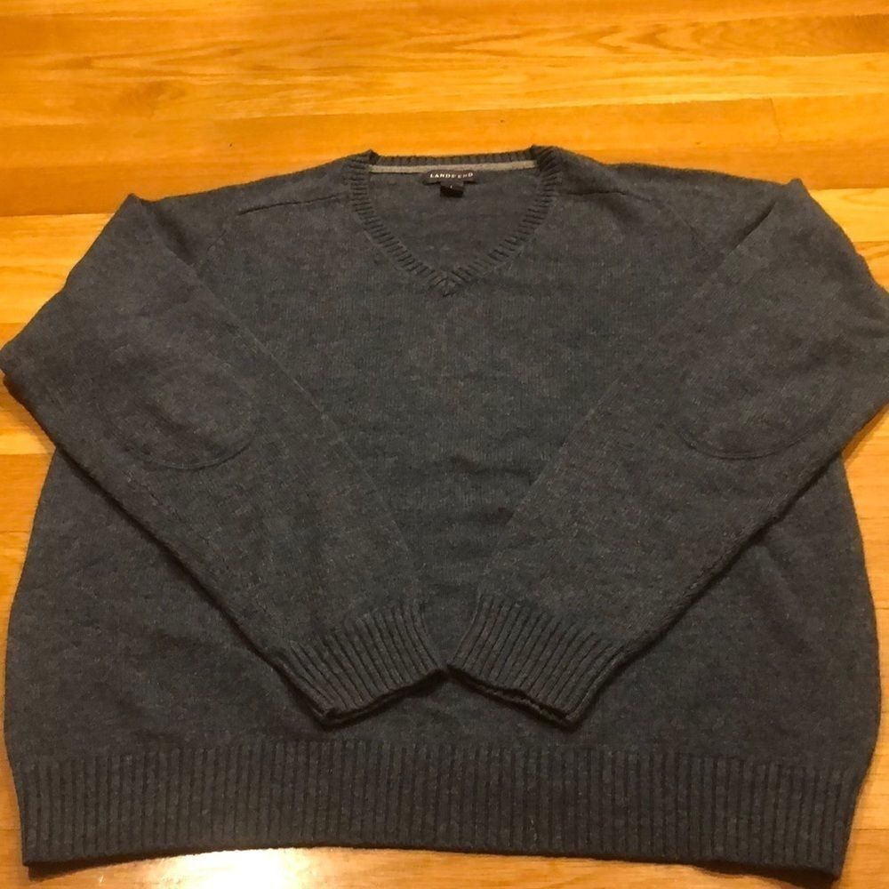 Lands End  men’s blue wool blend sweater size large .